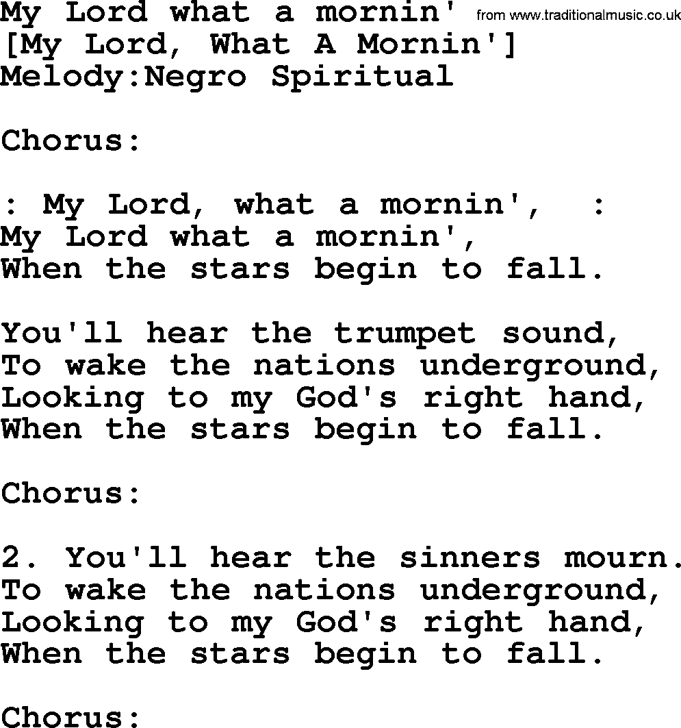 Old American Song: My Lord What A Mornin', lyrics