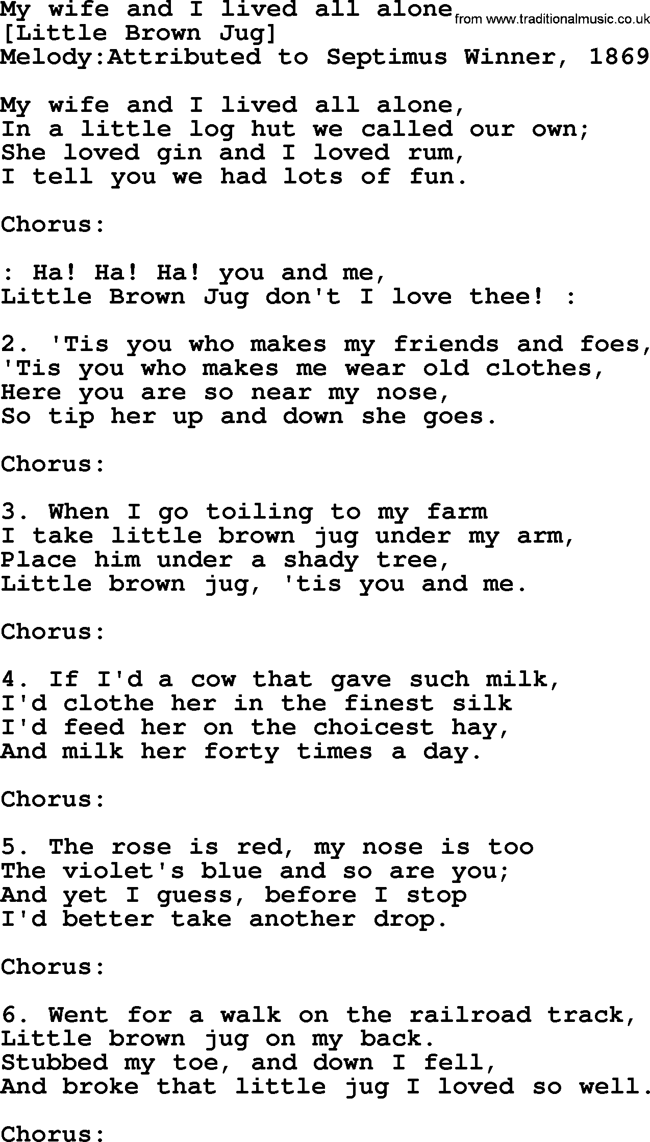 Old American Song: My Wife And I Lived All Alone, lyrics