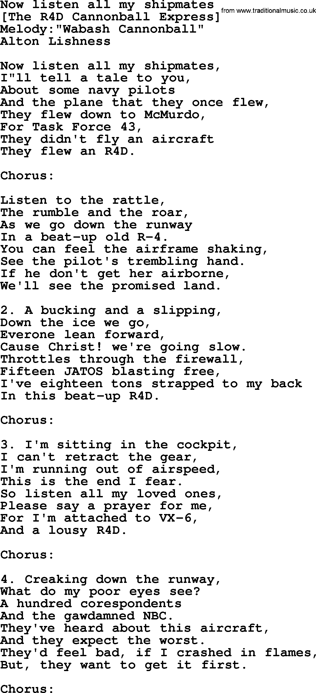 Old American Song: Now Listen All My Shipmates, lyrics