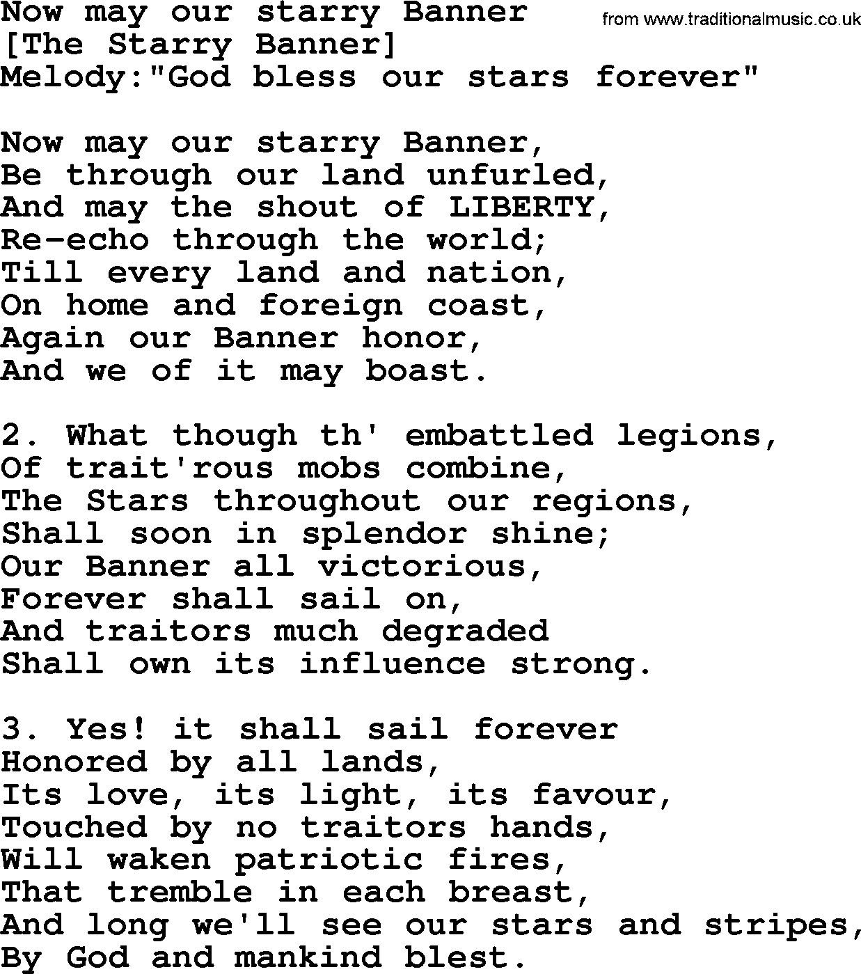 Old American Song: Now May Our Starry Banner, lyrics