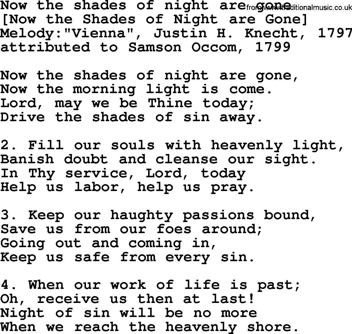 Old American Song: Now The Shades Of Night Are Gone, lyrics