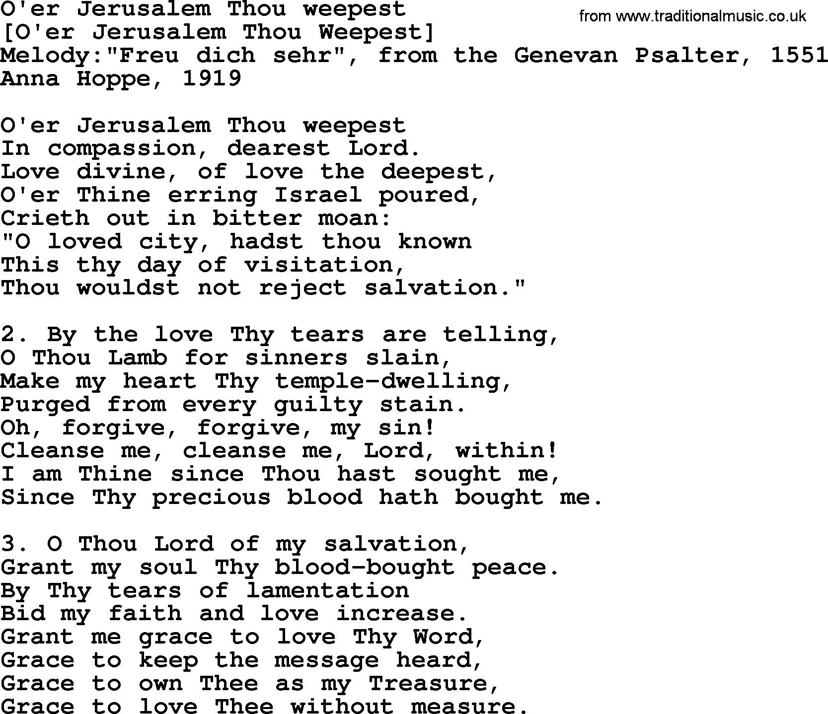 Old American Song: O'er Jerusalem Thou Weepest, lyrics