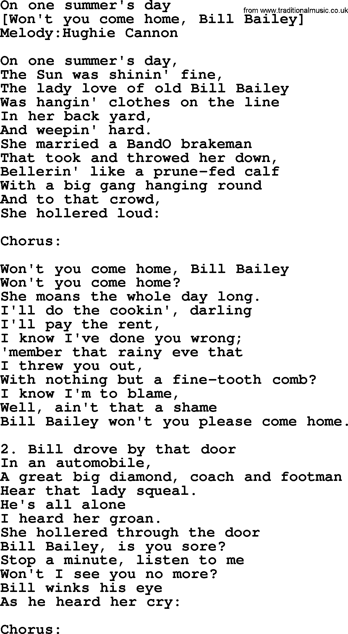 Old American Song: On One Summer's Day, lyrics