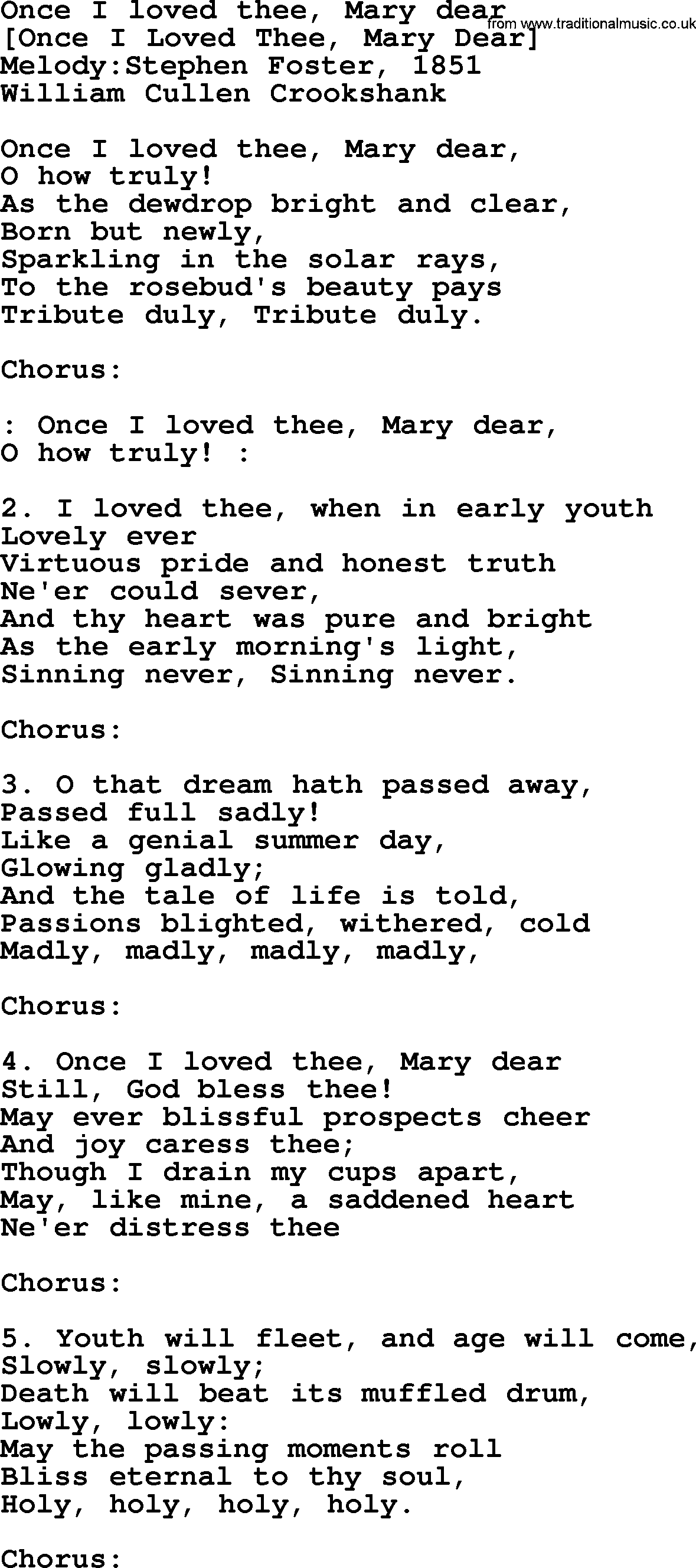 Old American Song: Once I Loved Thee, Mary Dear, lyrics