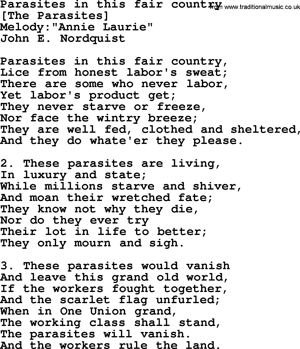 Old American Song: Parasites In This Fair Country, lyrics