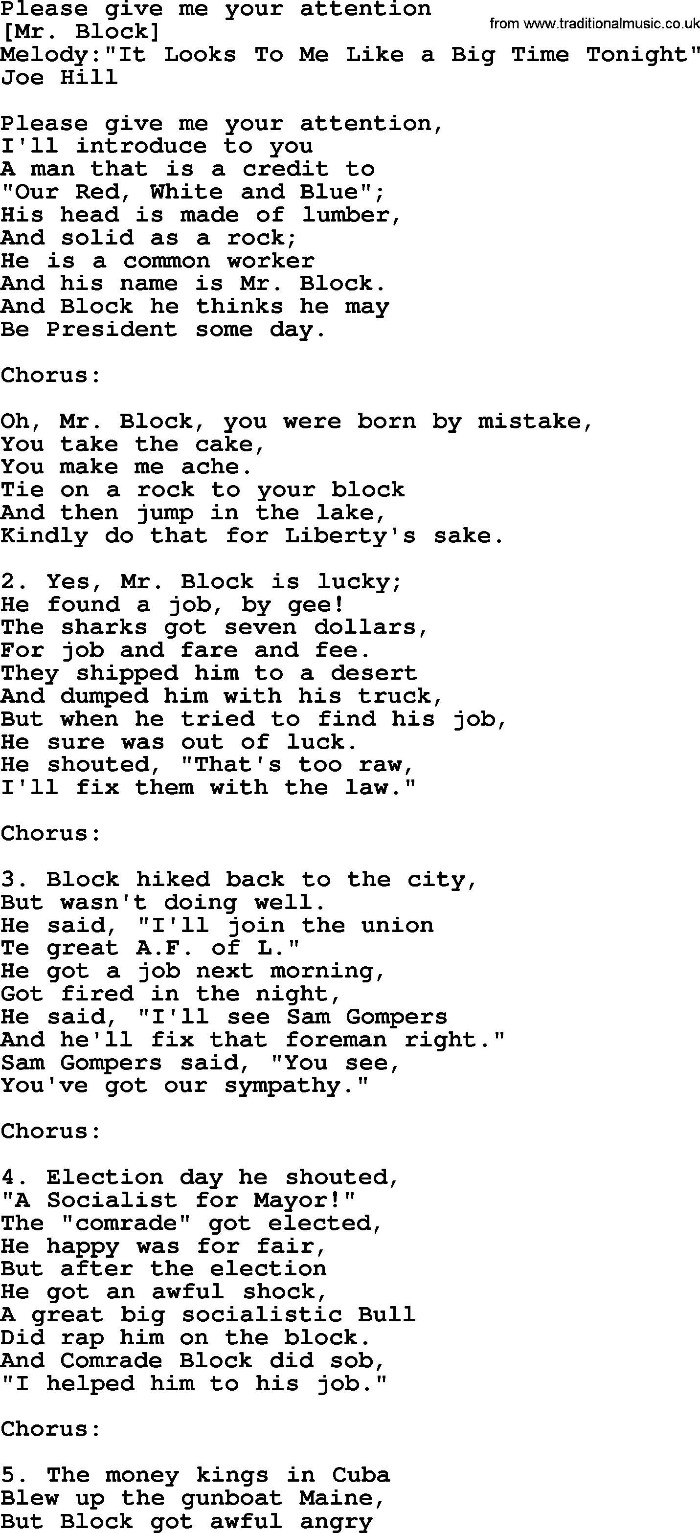Old American Song Lyrics For Please Give Me Your Attention