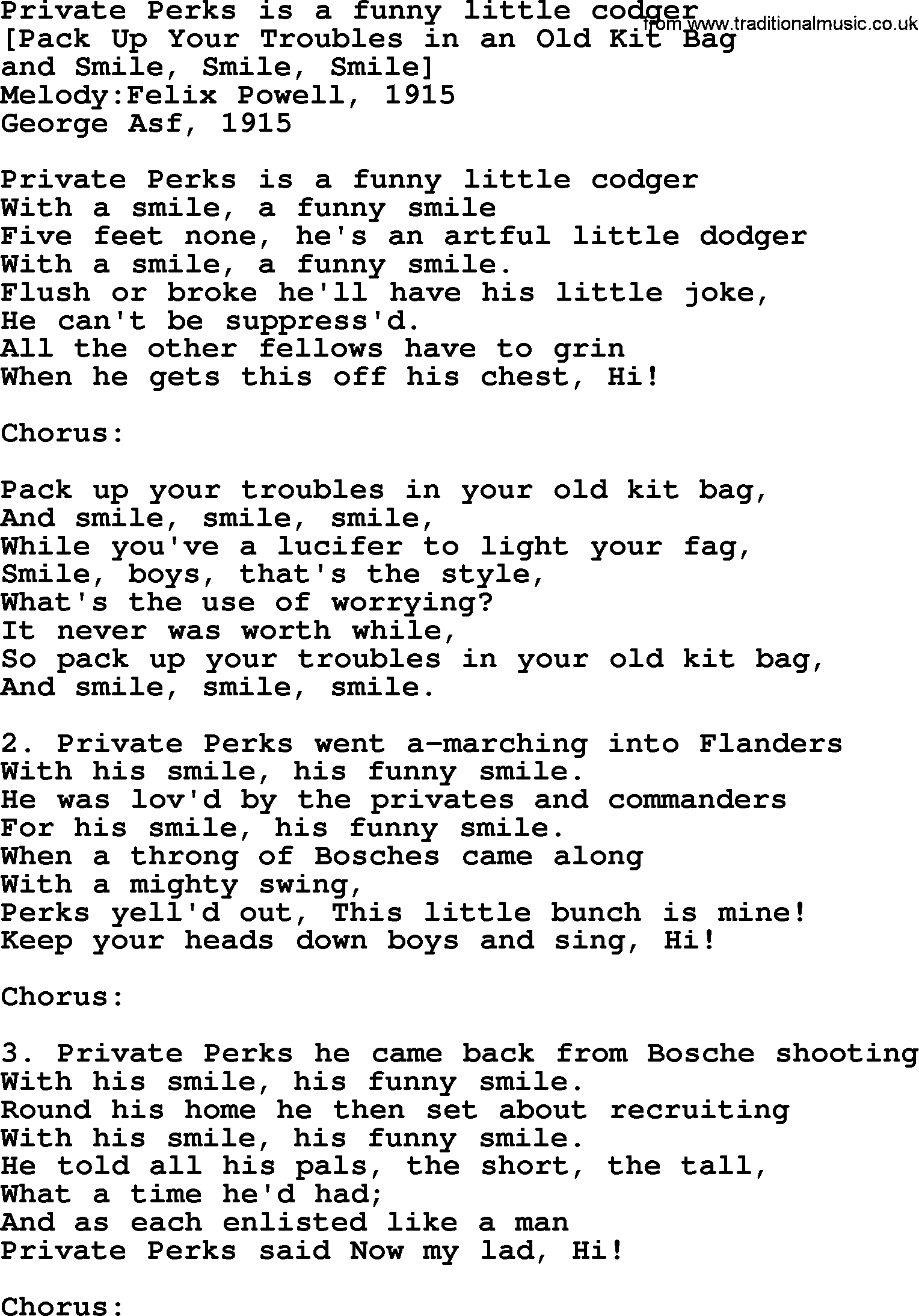 Old American Song: Private Perks Is A Funny Little Codger, lyrics