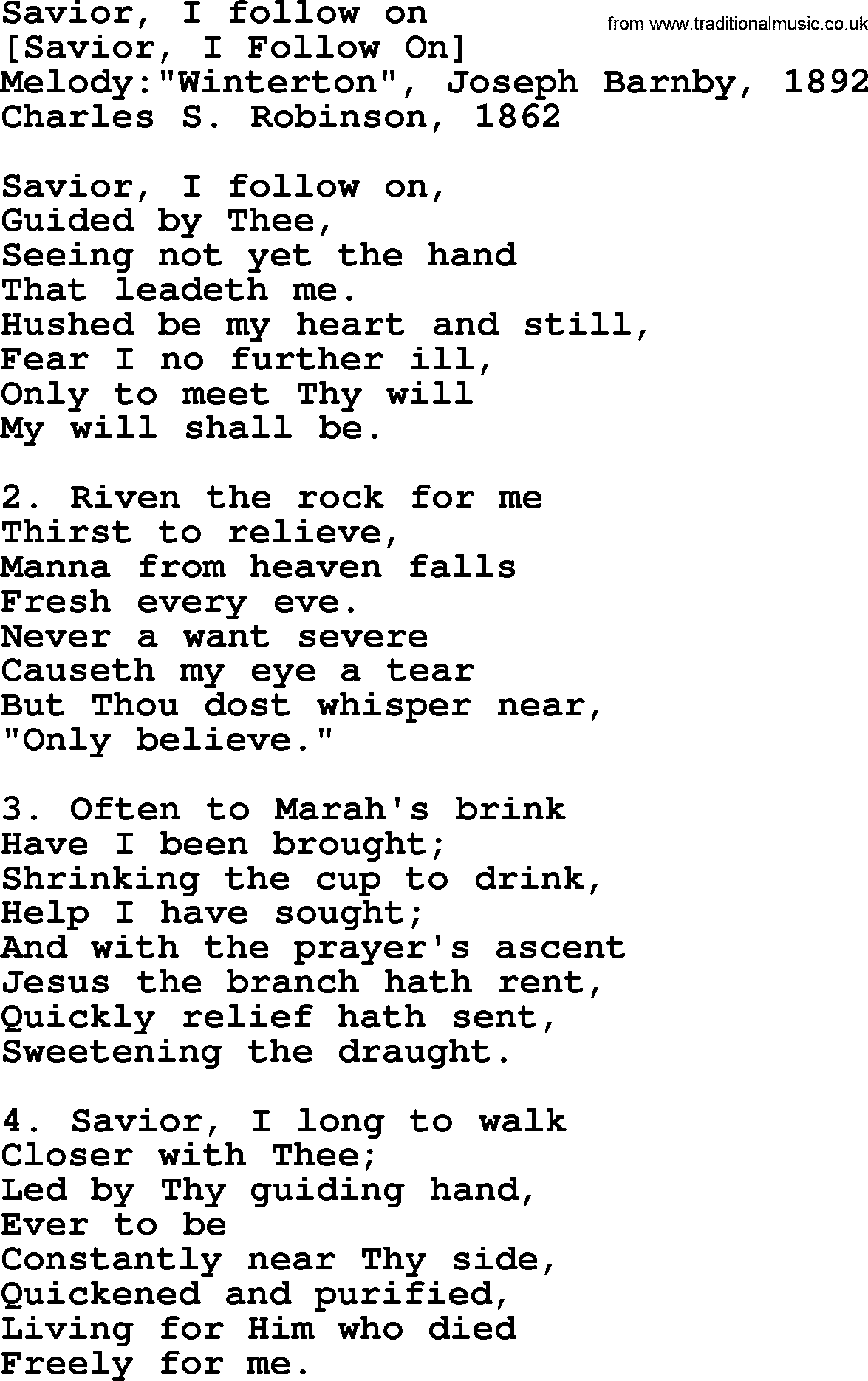 Old American Song: Savior, I Follow On, lyrics