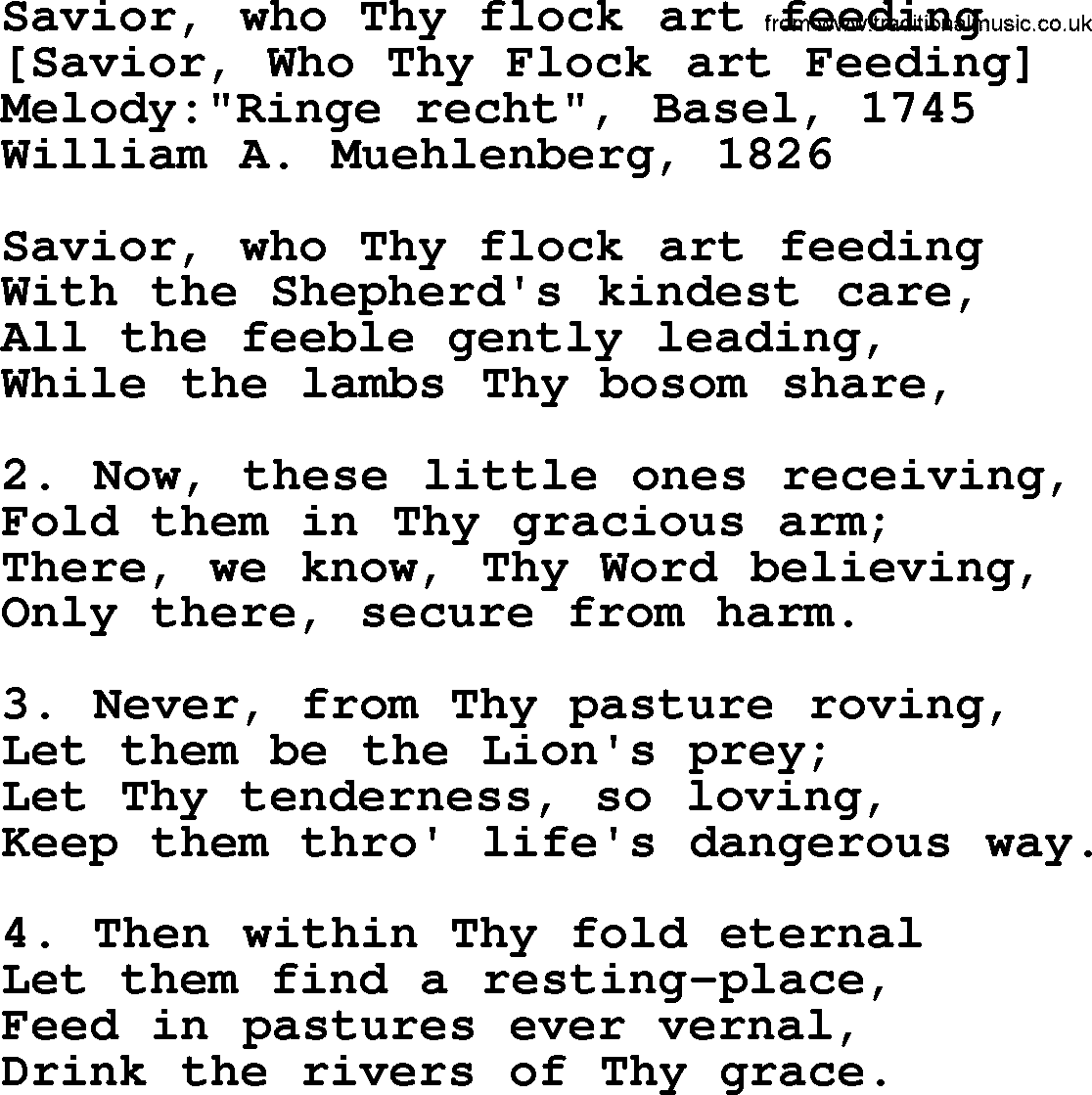 Old American Song: Savior, Who Thy Flock Art Feeding, lyrics