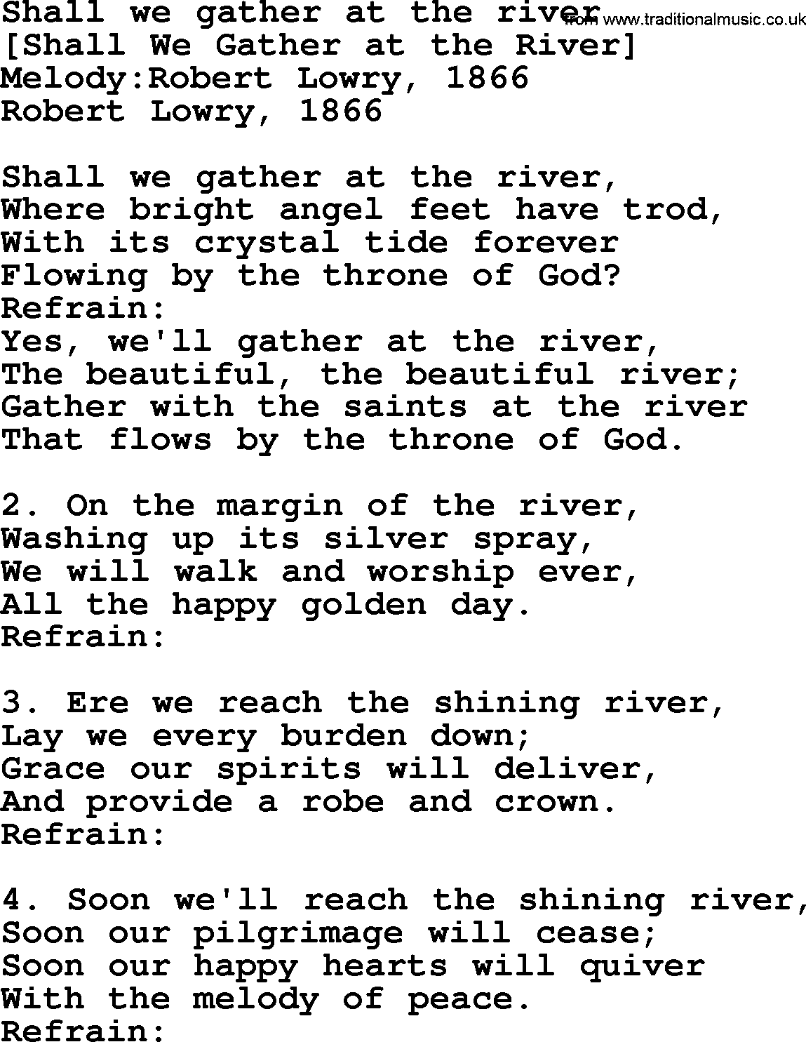 Old American Song: Shall We Gather At The River, lyrics
