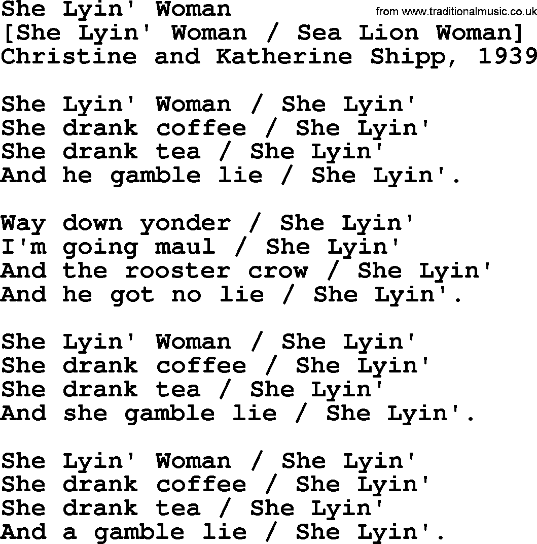 Old American Song: She Lyin' Woman, lyrics