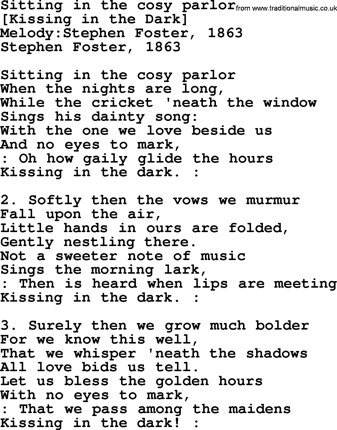 Old American Song: Sitting In The Cosy Parlor, lyrics