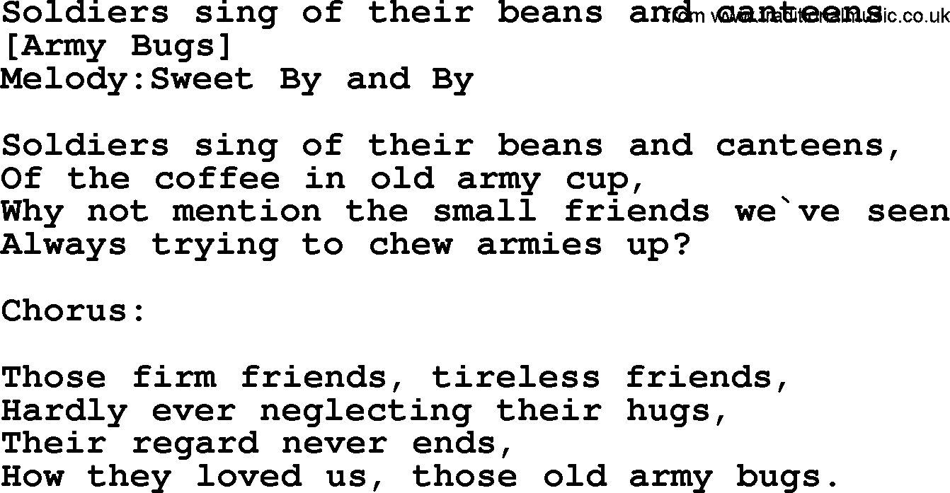 Old American Song: Soldiers Sing Of Their Beans And Canteens, lyrics
