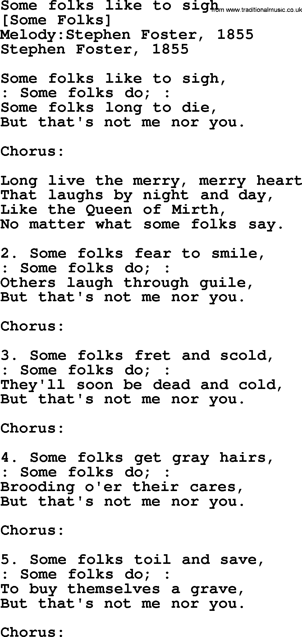Old American Song: Some Folks Like To Sigh, lyrics