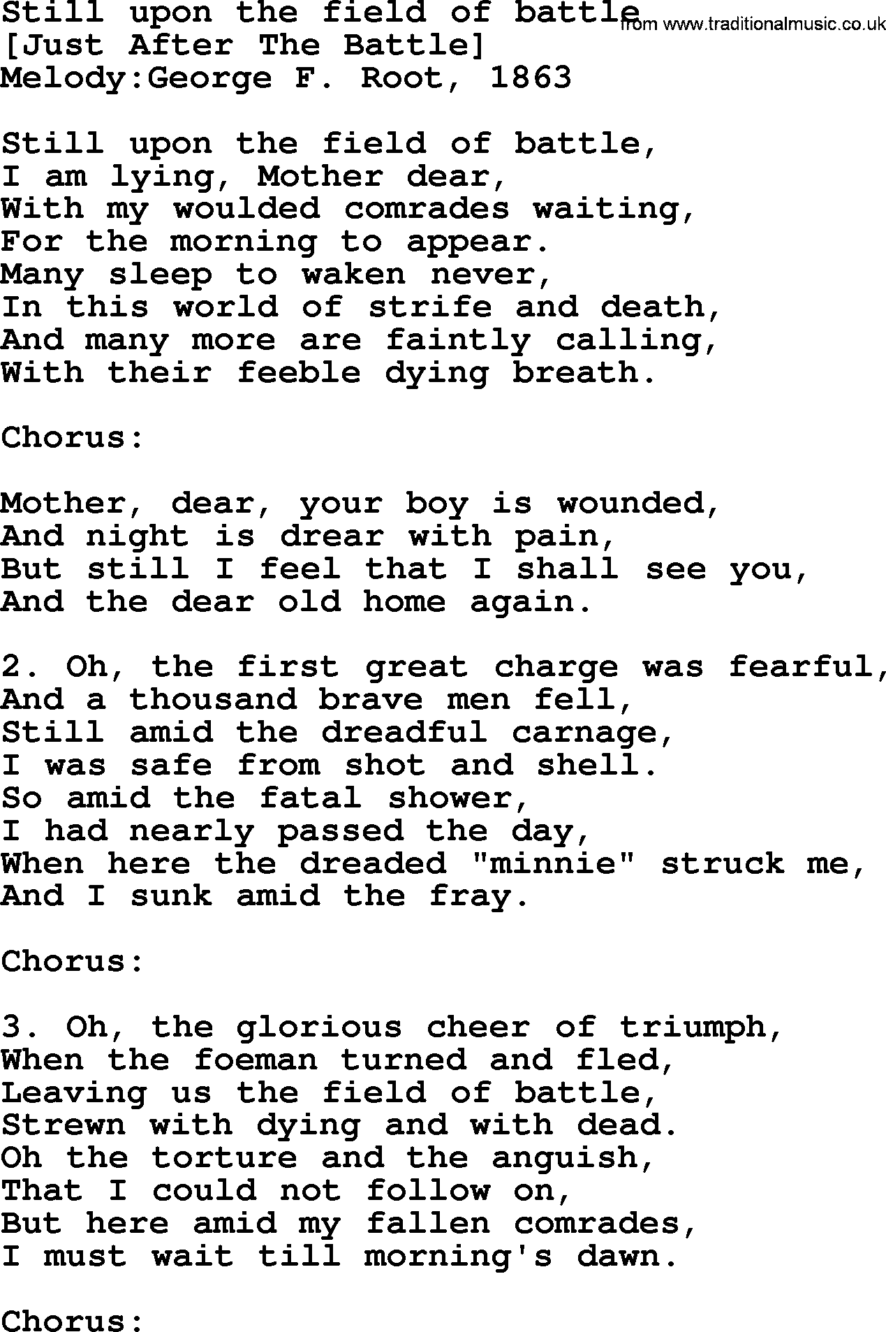 Old American Song: Still Upon The Field Of Battle, lyrics
