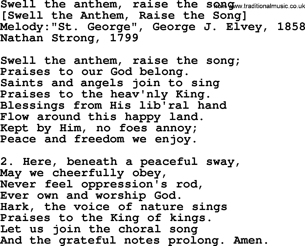Old American Song: Swell The Anthem, Raise The Song, lyrics