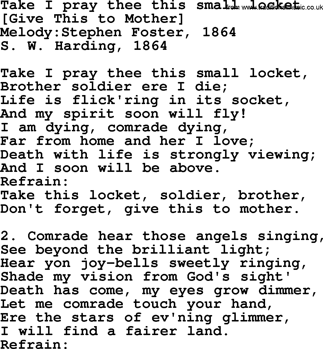 Old American Song: Take I Pray Thee This Small Locket, lyrics
