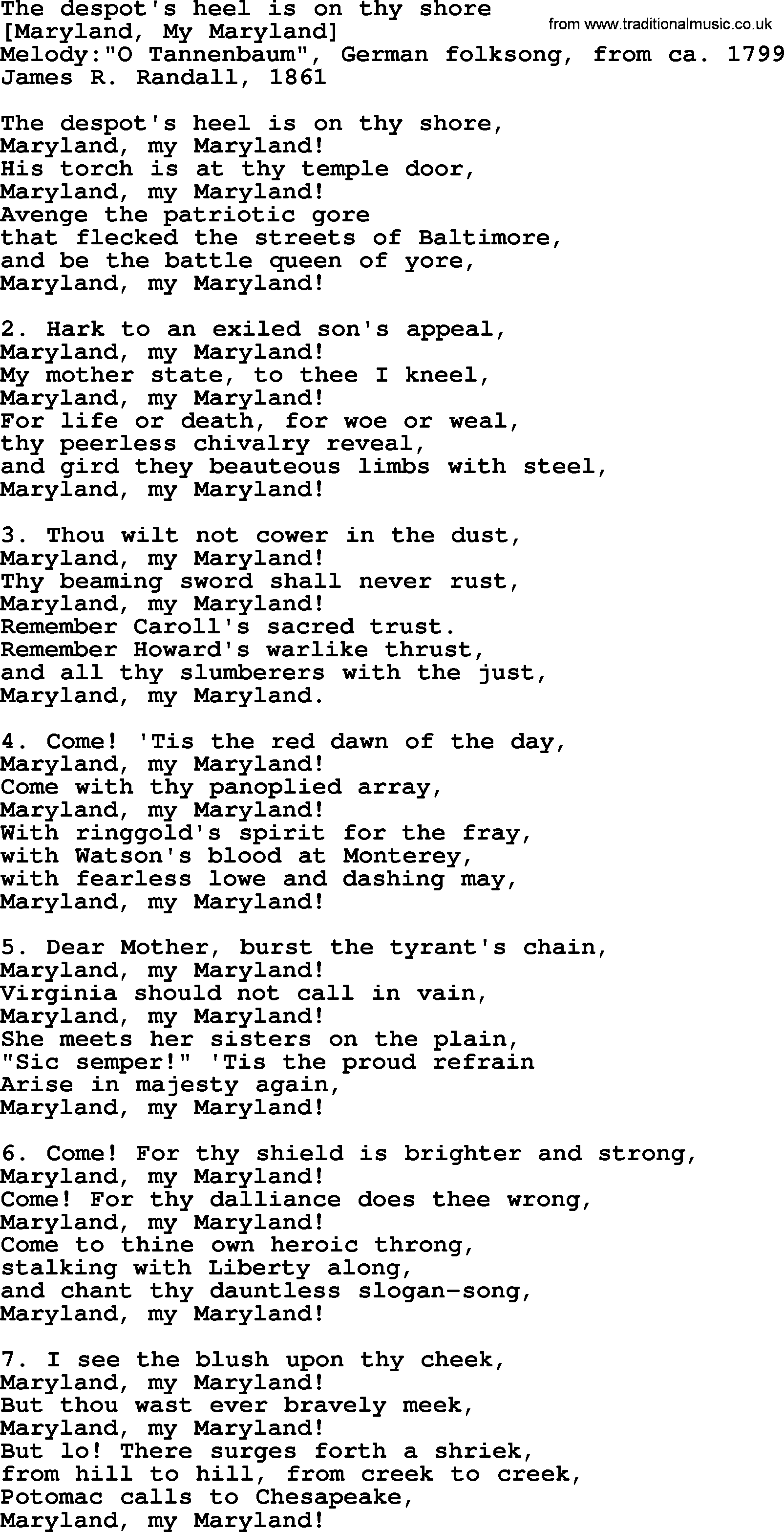 Old American Song: The Despot's Heel Is On Thy Shore, lyrics
