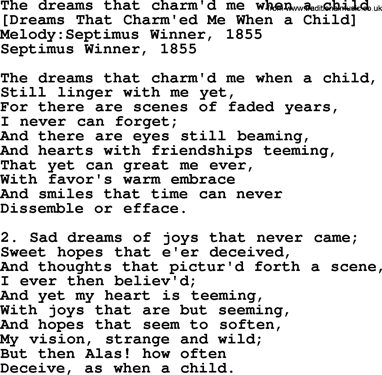 Old American Song: The Dreams That Charm'd Me When A Child, lyrics