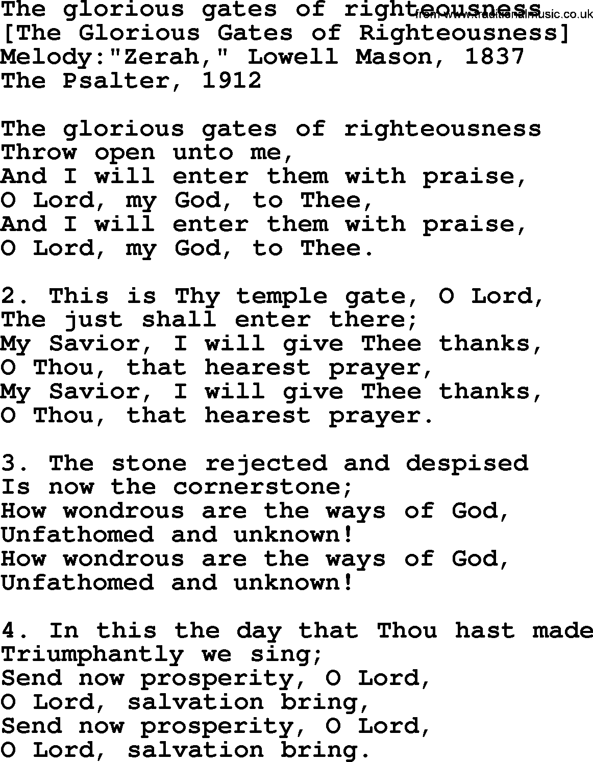 Old American Song: The Glorious Gates Of Righteousness, lyrics