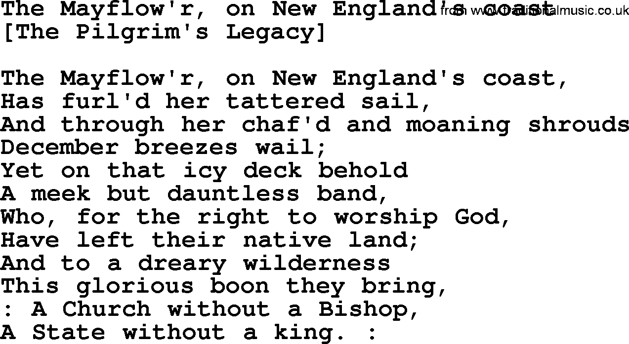Old American Song: The Mayflow'r, On New England's Coast, lyrics