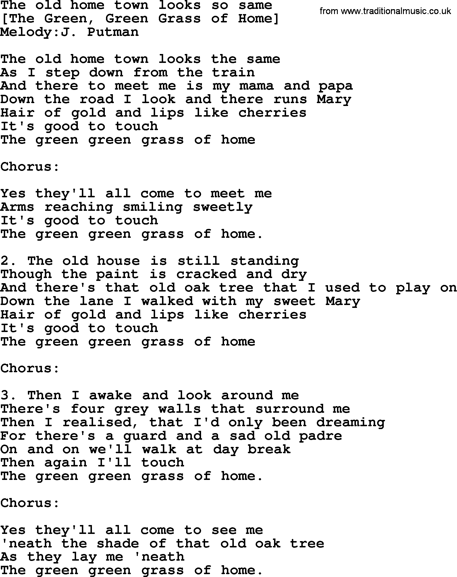 Old American Song: The Old Home Town Looks So Same, lyrics