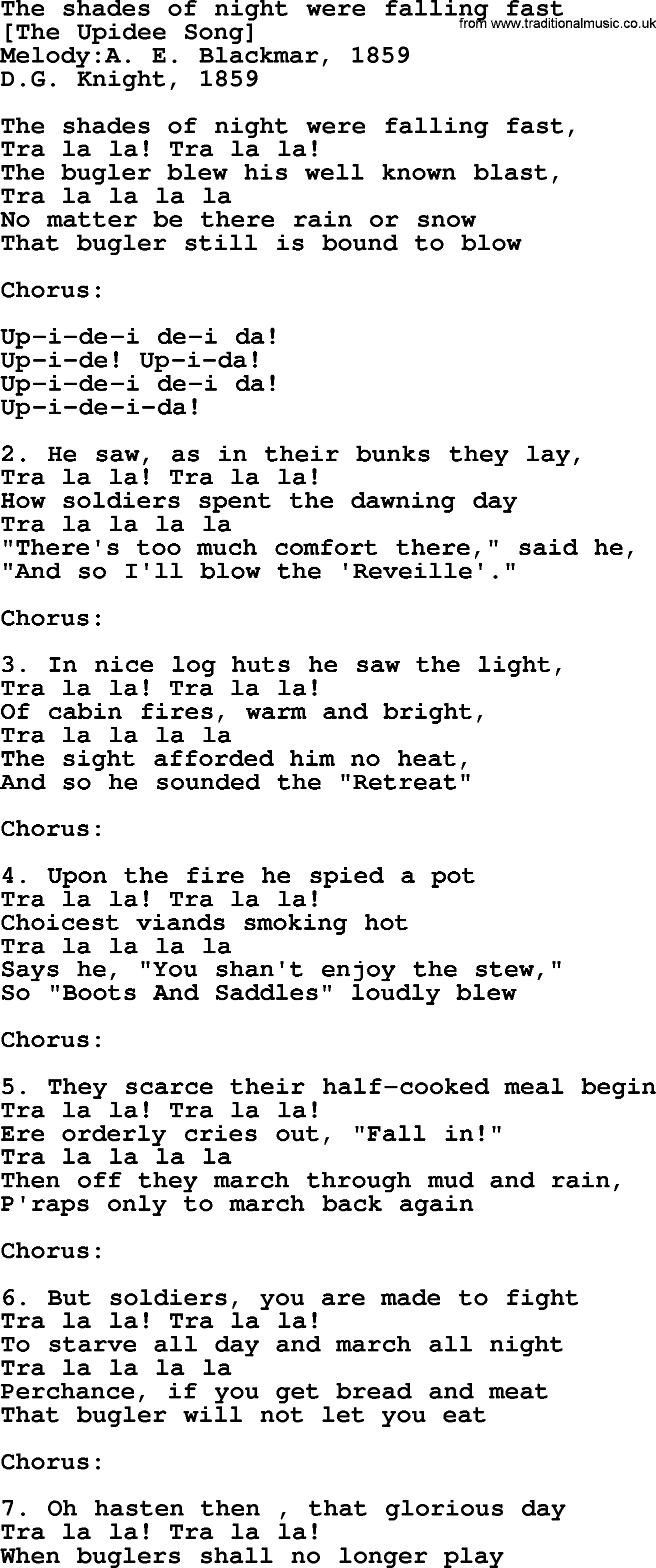 Old American Song: The Shades Of Night Were Falling Fast, lyrics