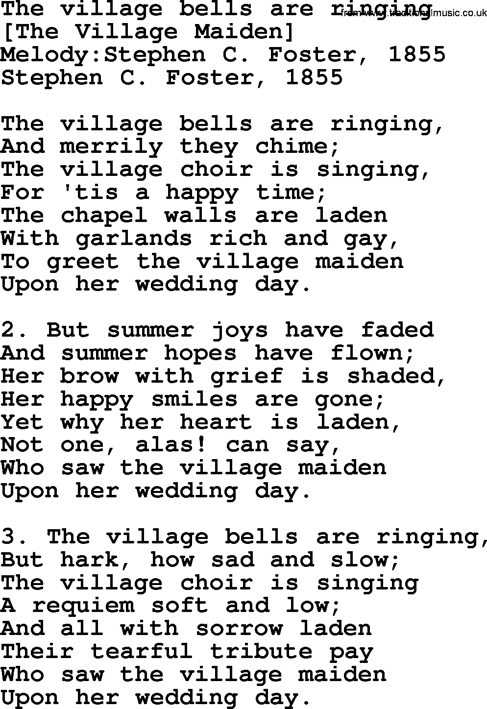 Old American Song: The Village Bells Are Ringing, lyrics