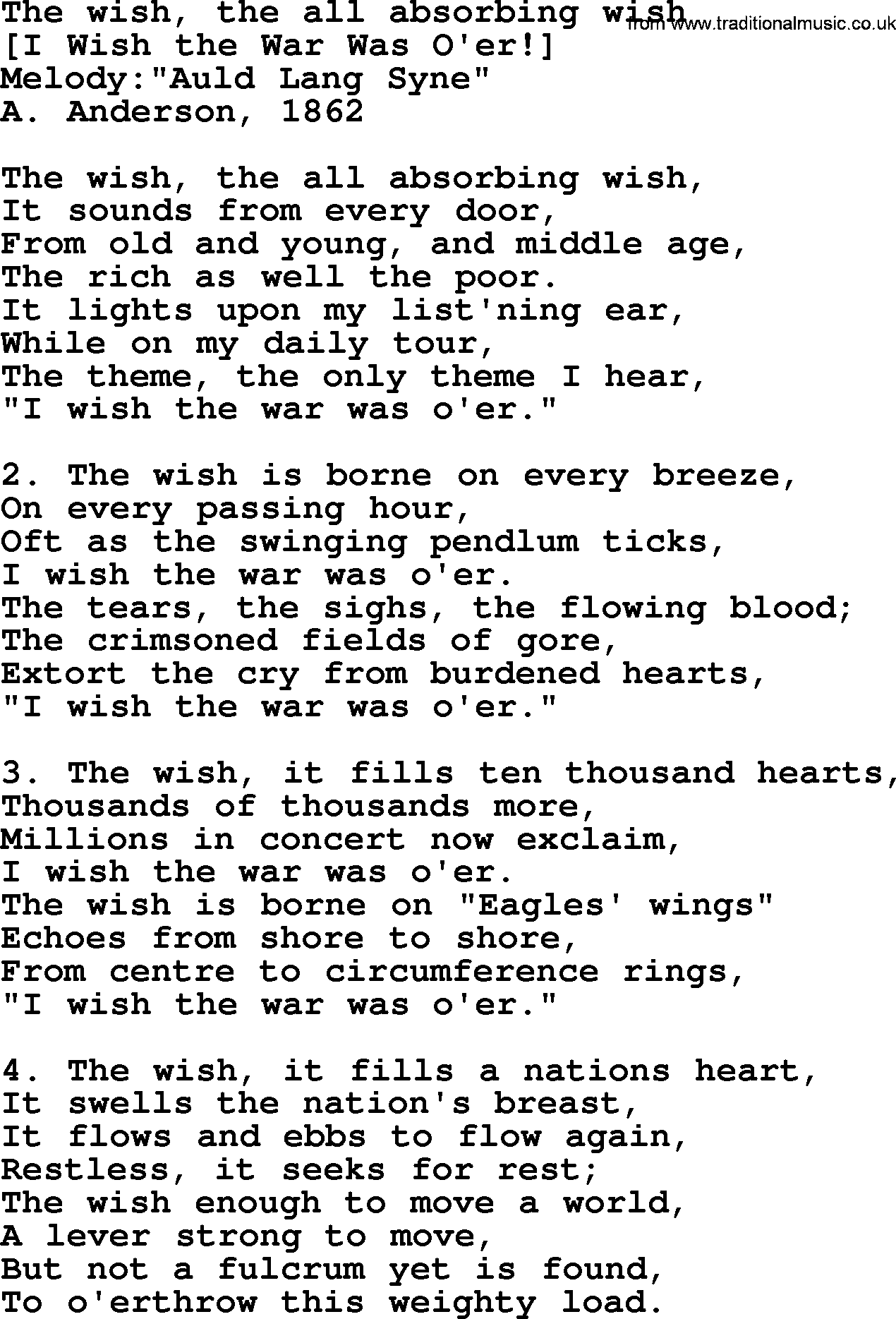 Old American Song: The Wish, The All Absorbing Wish, lyrics