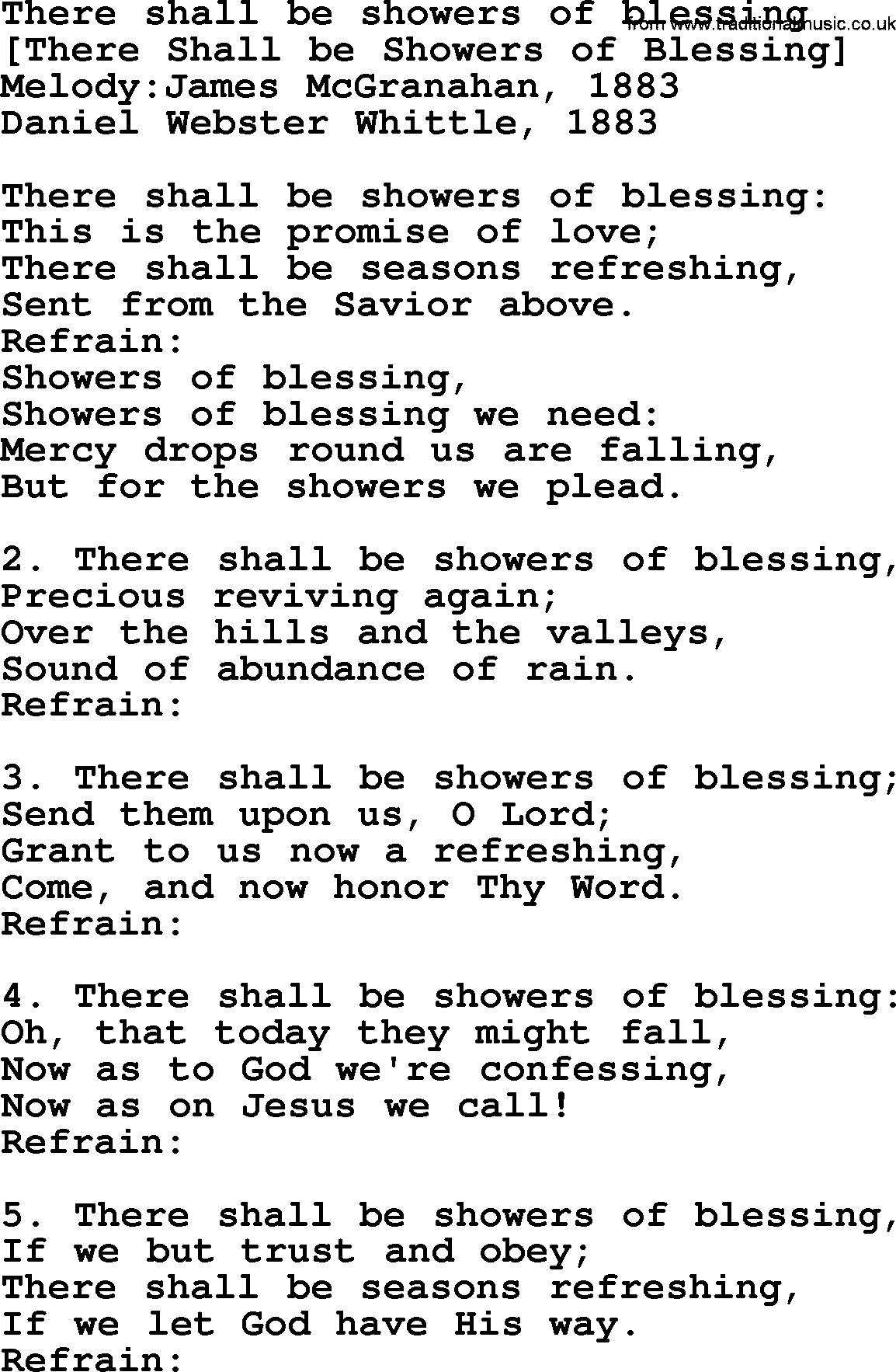 Old American Song: There Shall Be Showers Of Blessing, lyrics