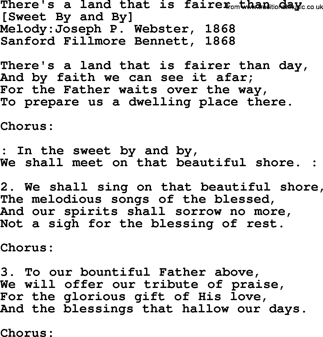 Old American Song: There's A Land That Is Fairer Than Day, lyrics