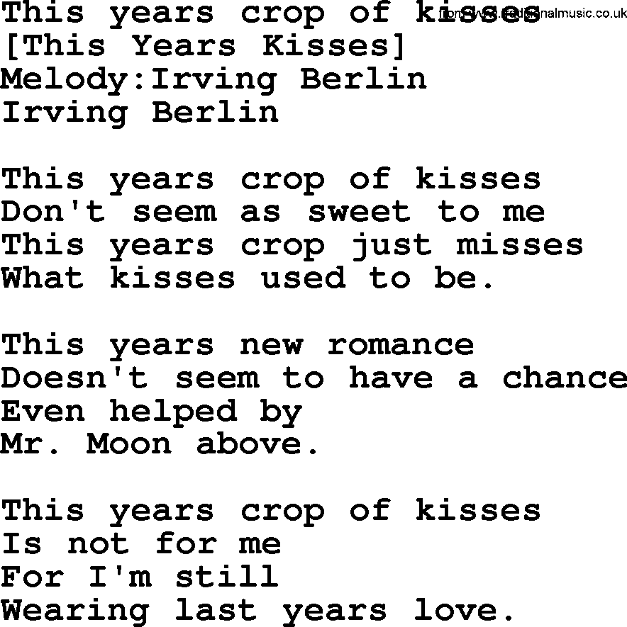 Old American Song: This Years Crop Of Kisses, lyrics