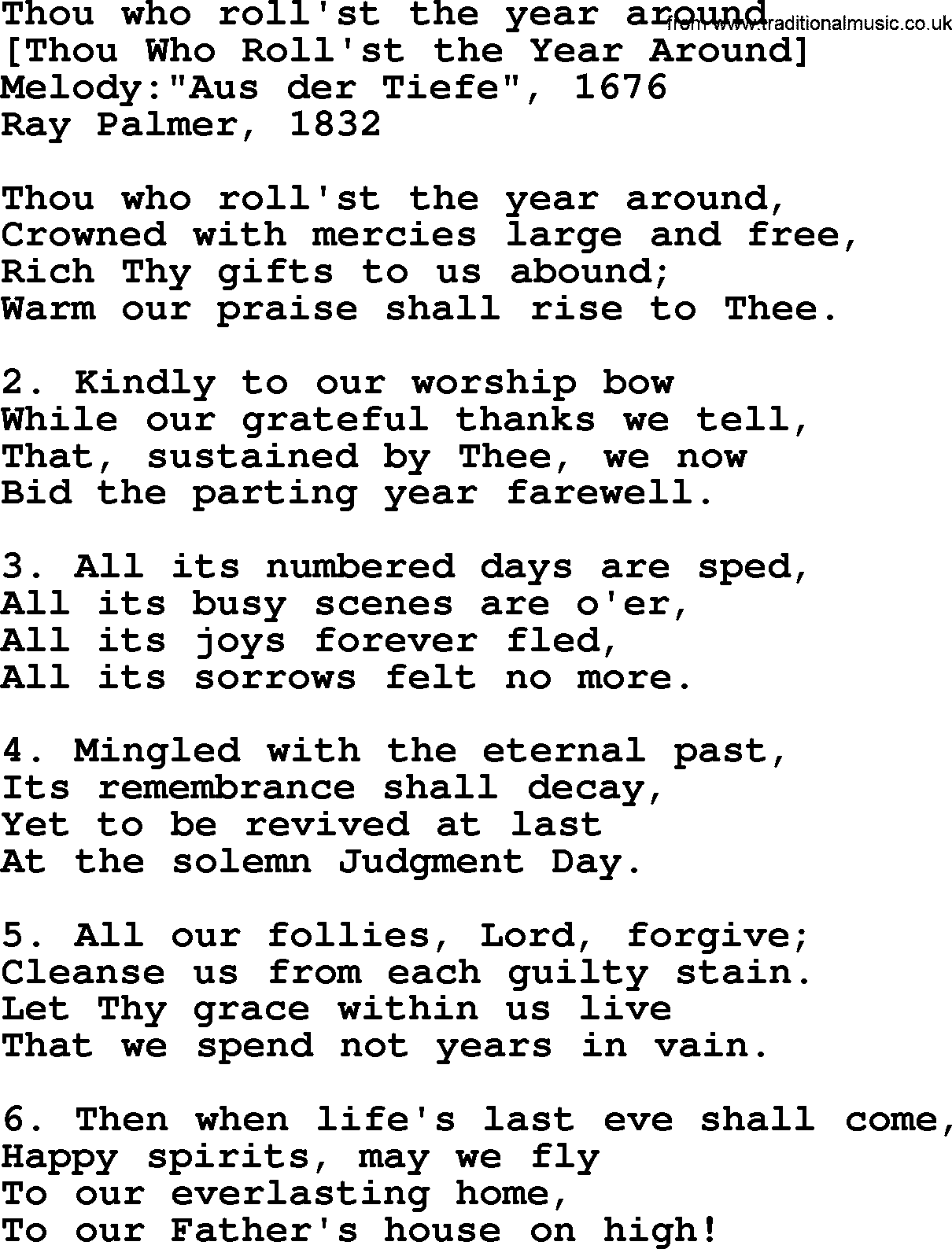 Old American Song: Thou Who Roll'st The Year Around, lyrics