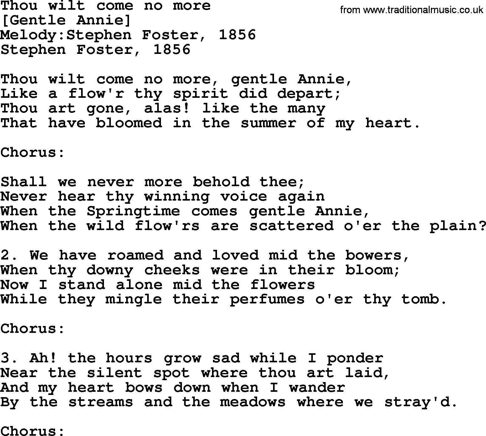 Old American Song: Thou Wilt Come No More, lyrics