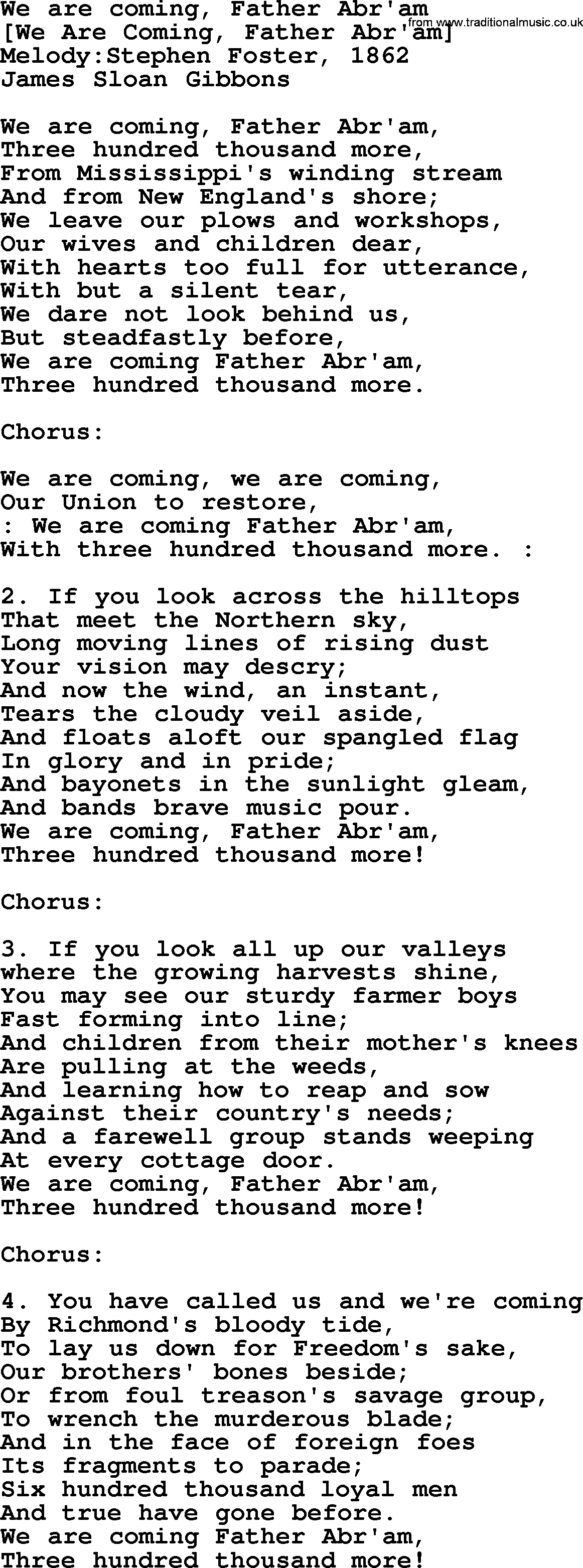 Old American Song: We Are Coming, Father Abr'am, lyrics