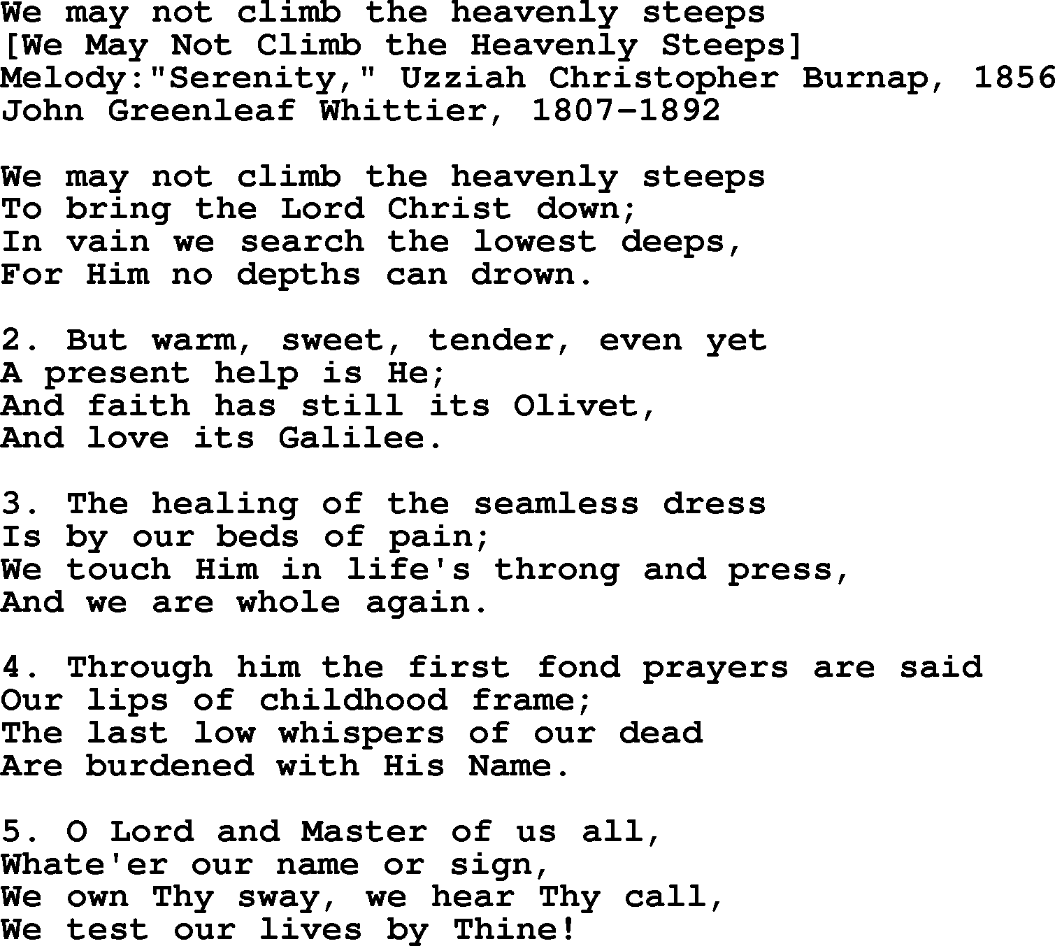 Old American Song: We May Not Climb The Heavenly Steeps, lyrics