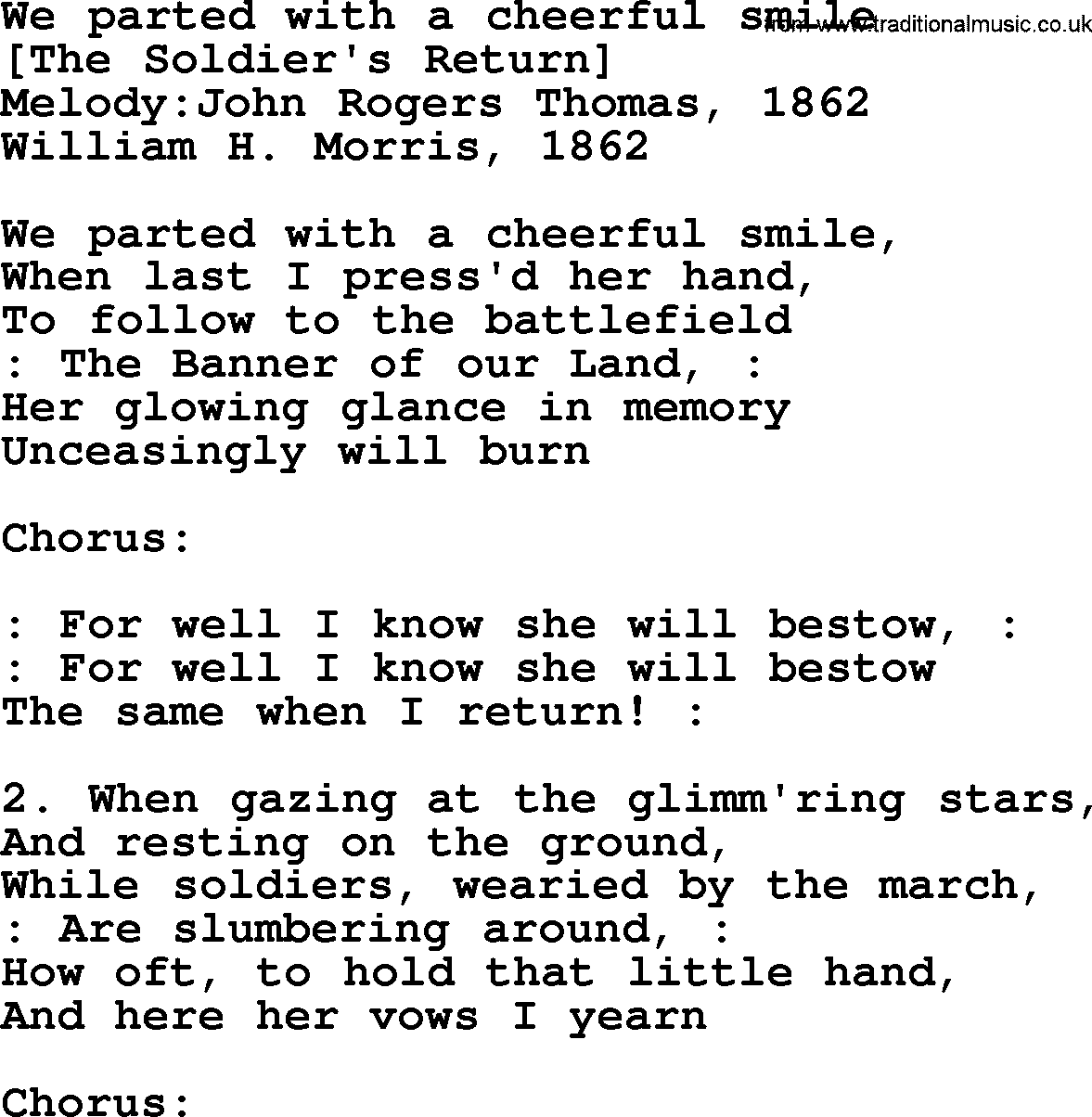 Old American Song: We Parted With A Cheerful Smile, lyrics