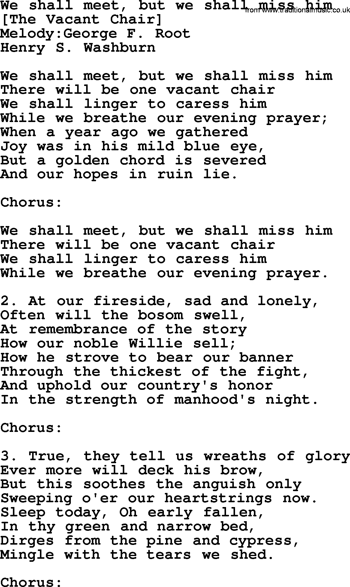 Old American Song: We Shall Meet, But We Shall Miss Him, lyrics