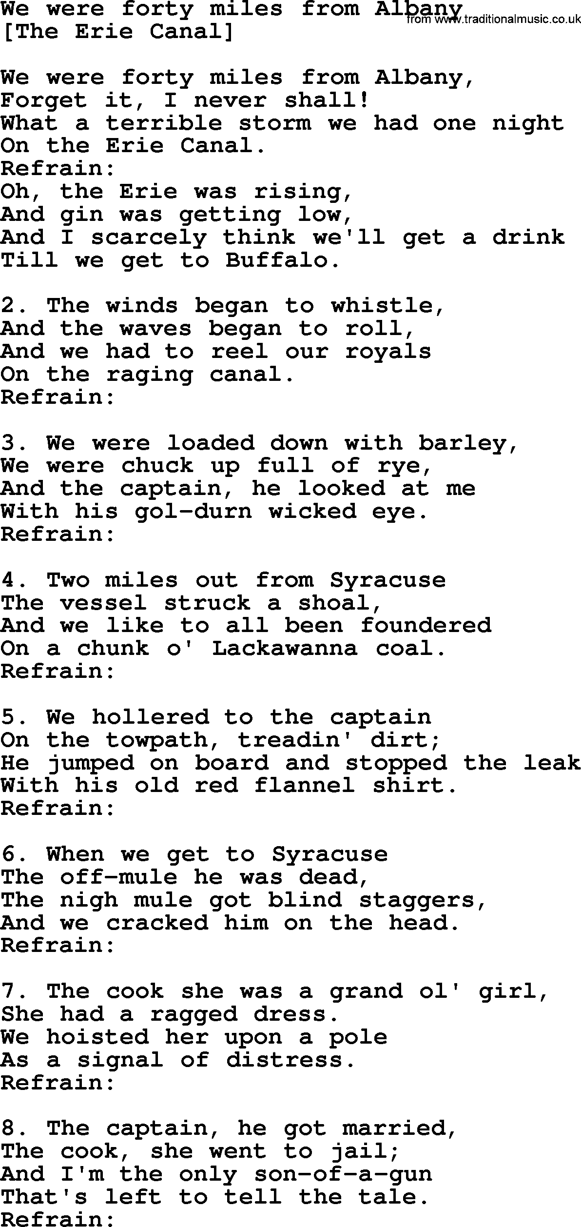 Old American Song: We Were Forty Miles From Albany, lyrics