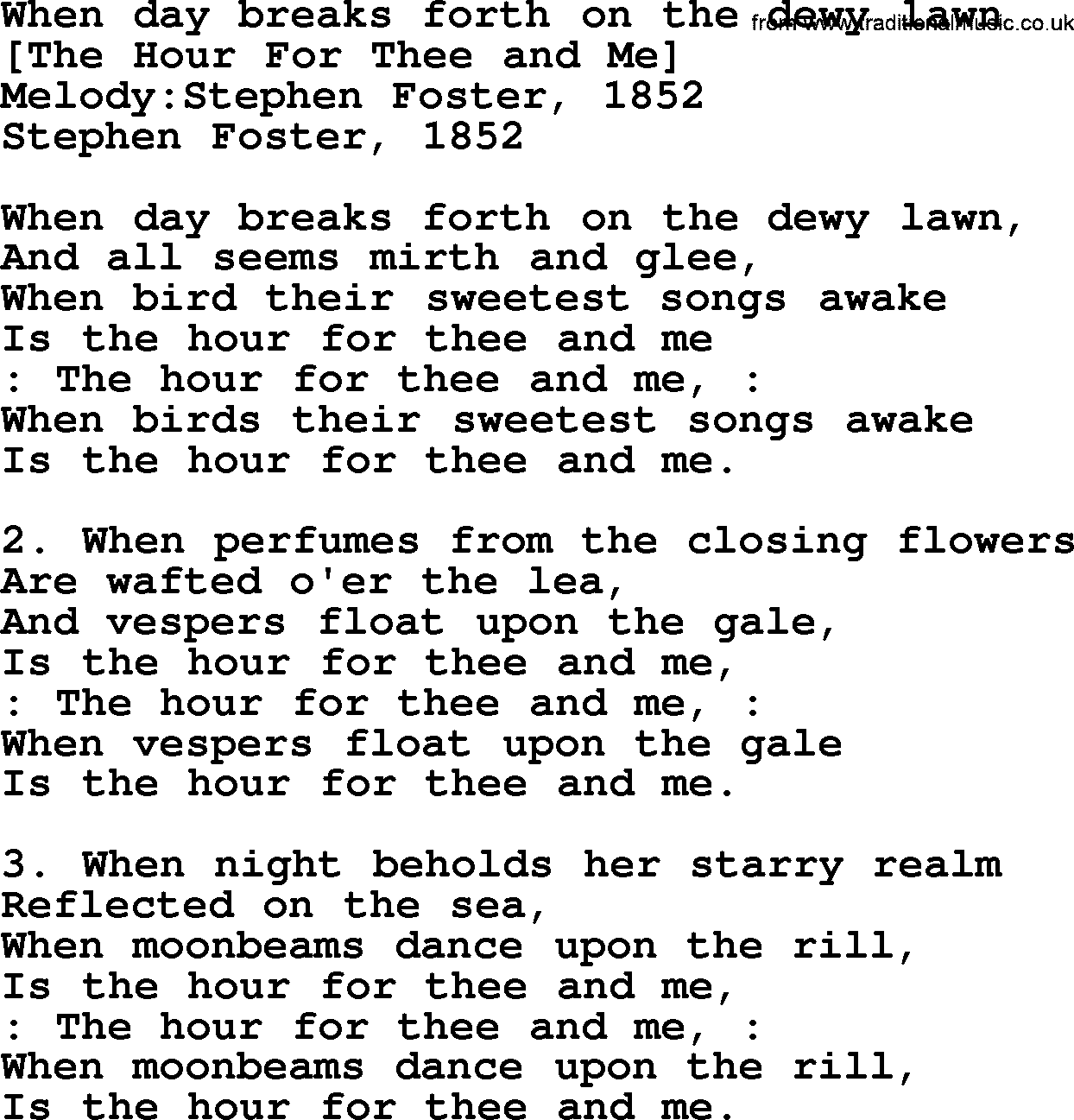 Old American Song: When Day Breaks Forth On The Dewy Lawn, lyrics