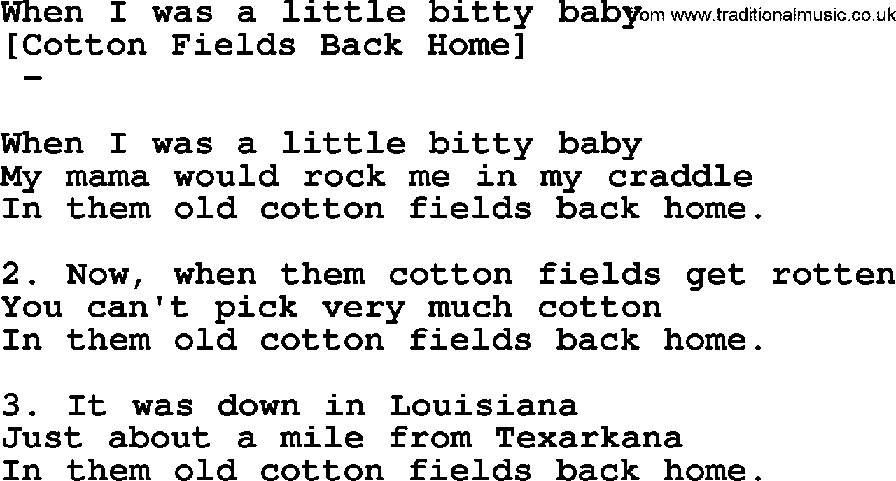 Old American Song: When I Was A Little Bitty Baby, lyrics