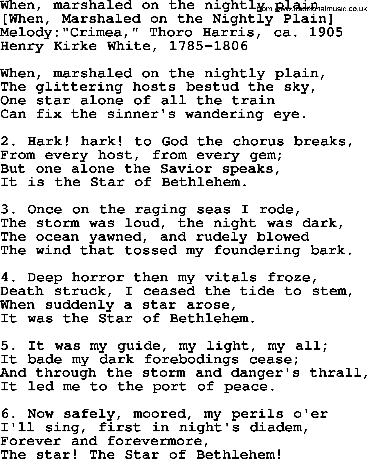 Old American Song: When, Marshaled On The Nightly Plain, lyrics