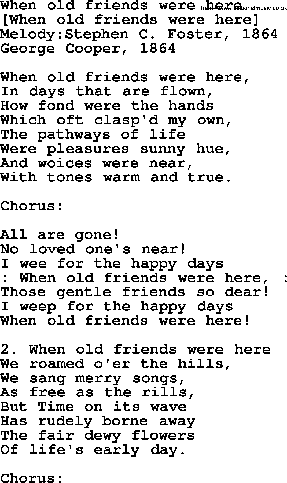 Old American Song: When Old Friends Were Here, lyrics