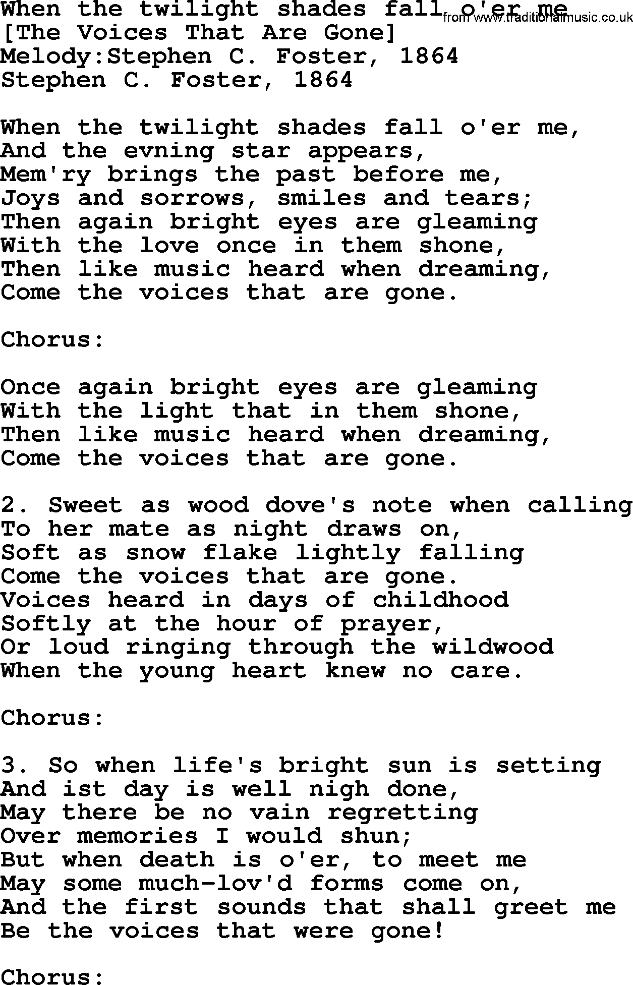 Old American Song: When The Twilight Shades Fall O'er Me, lyrics