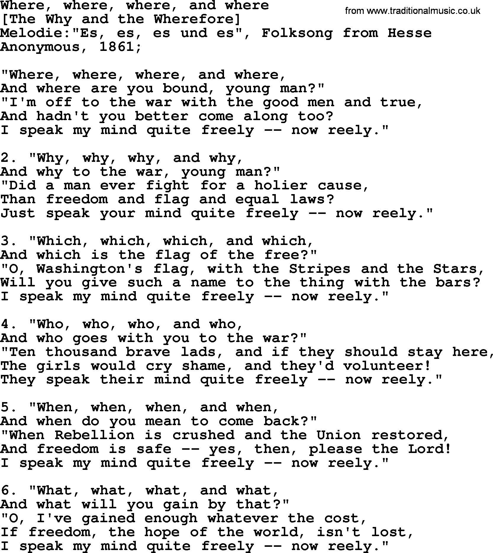 Old American Song: Where, Where, Where, And Where, lyrics