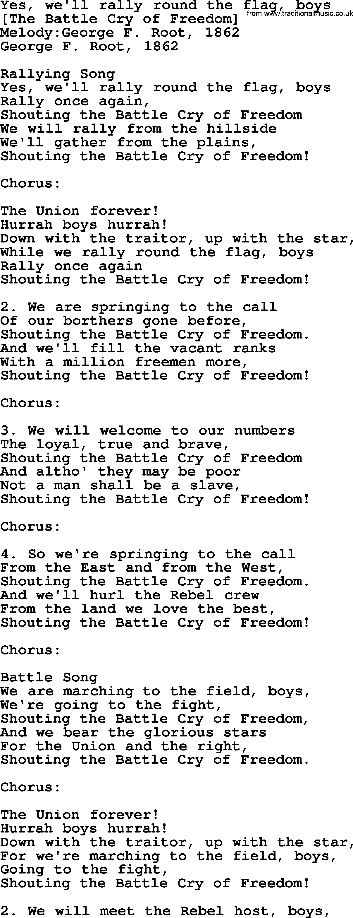 Old American Song: Yes, We'll Rally Round The Flag, Boys, lyrics