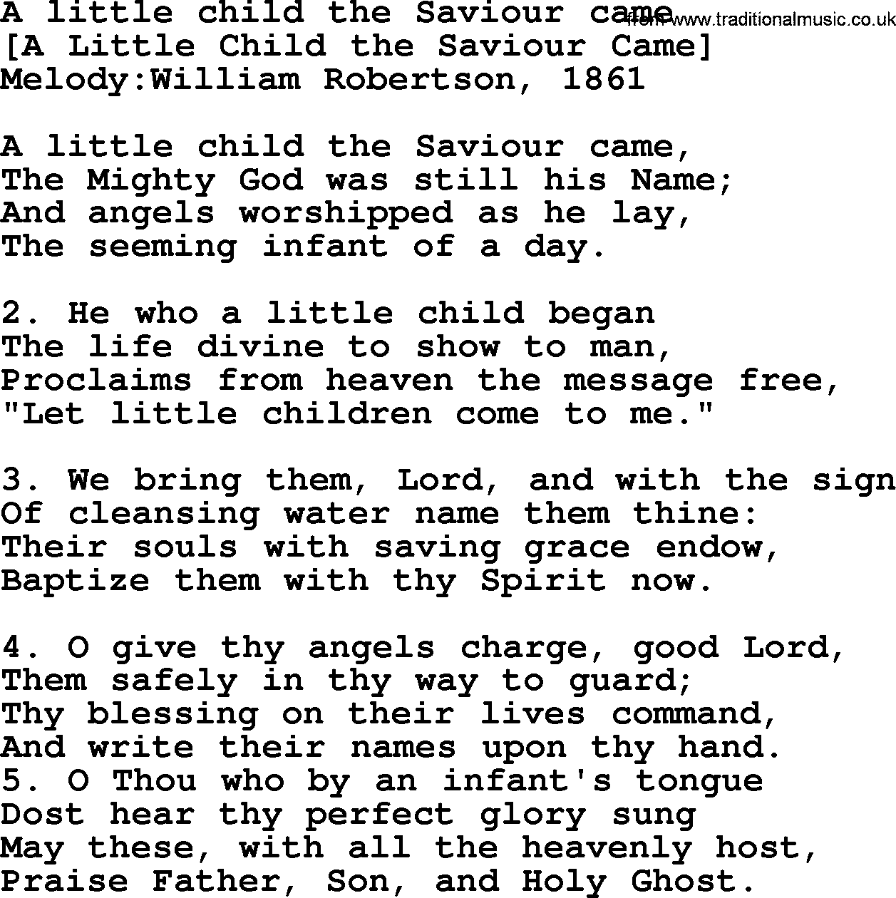 Old English Song: A Little Child The Saviour Came lyrics