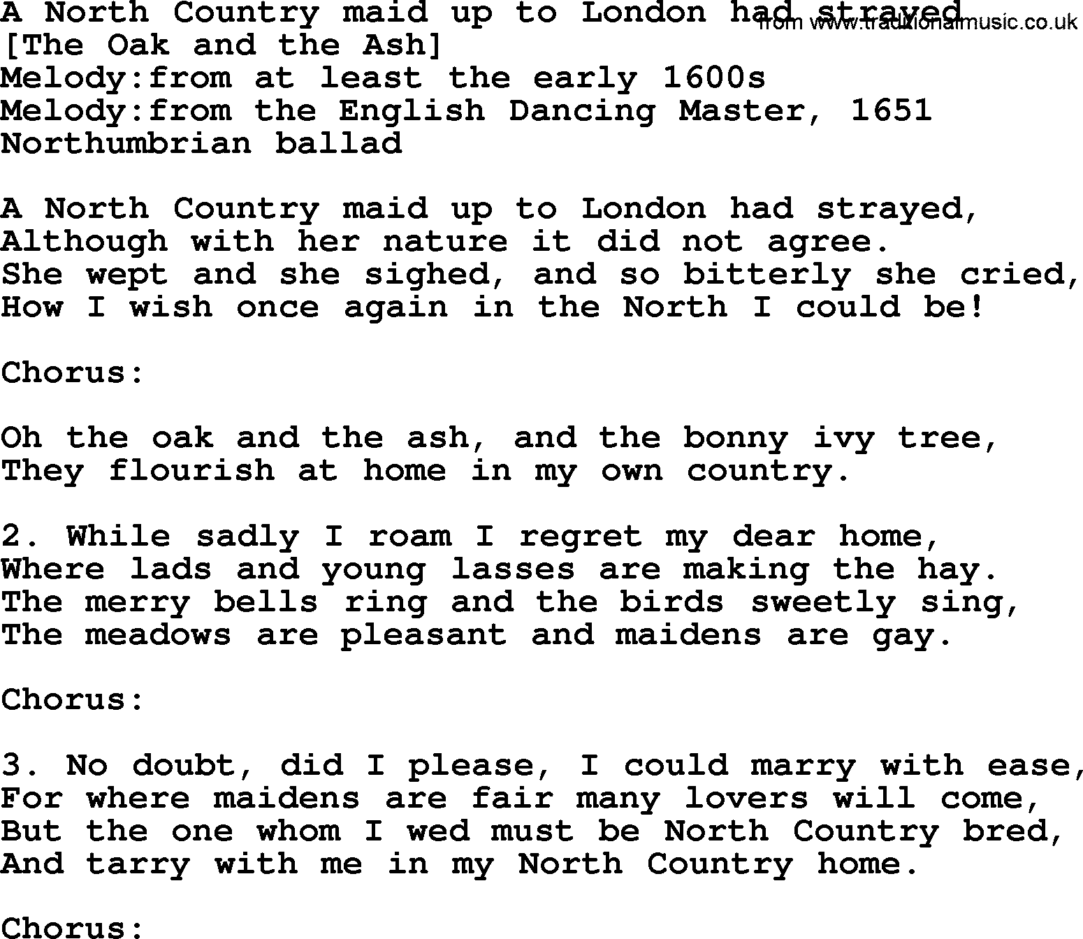 Old English Song: A North Country Maid Up To London Had Strayed lyrics