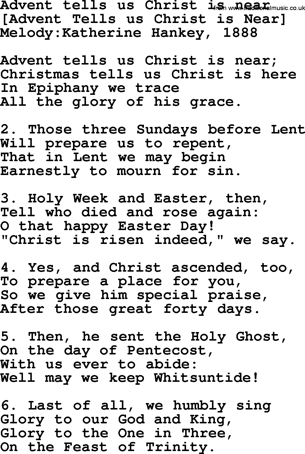 Old English Song: Advent Tells Us Christ Is Near lyrics
