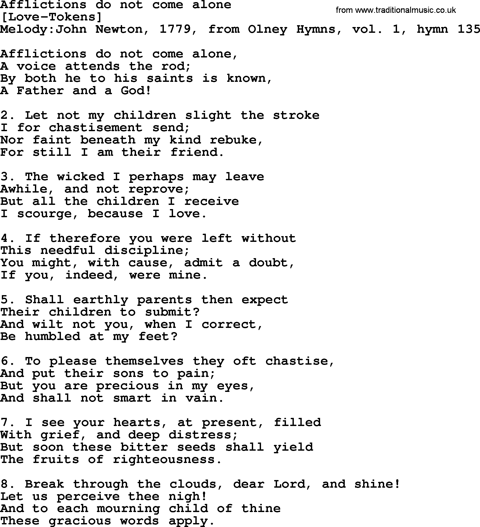 Old English Song: Afflictions Do Not Come Alone lyrics